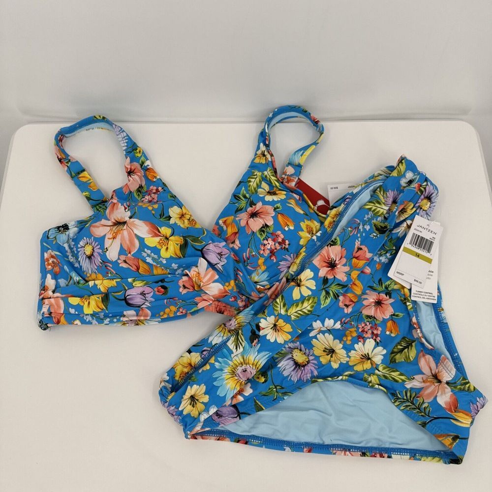 Jantzen Tropical Floral Blue Two Piece Swimsuit